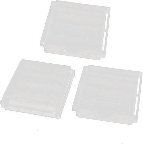 IIVVERR Estuche de almacenamiento transparente de plástico duro para baterías AA (3 piezas, funda de almacenamiento transparente, organizador de