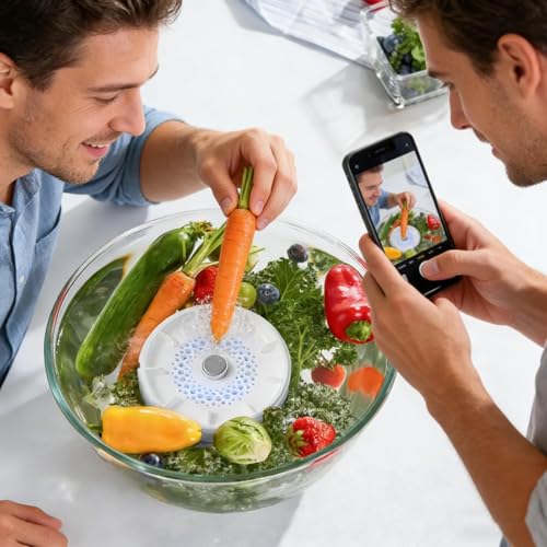 Dispositivo limpiador de frutas – Purificador de lavado giratorio, dispositivo inalámbrico de limpieza de verduras – para productos de mesa, ollas de mariscos, utensilios de lavabo, cuenco de joyería - imagen 3