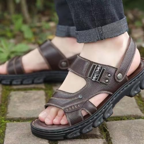 Premium Comfort Cut Out Leather Convertible Flip-back Outdoor Sandals Sildes Summer Slippers For Men Indoor Footwear3