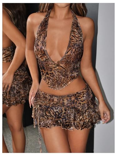 Image of SOLY HUX Women's Leopard Y2k Skirt Sets 2 Piece Outfits