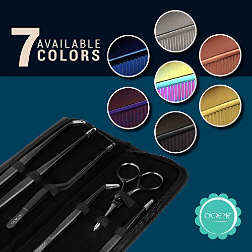 O'Creme Set of Culinary Tweezer Tongs Offset, Straight and Curved, Plus Super Sharp Chef Scissors, Total 6 Pieces (Black)