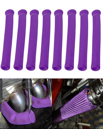 Image of Spark Plug Wire Cover Replacement - 8 PCS 2500 Spark Plug Heat Sleeve, 6 Inches Spark Plug Wire Heat Shield Boots Protector Protection for LS1 / LS2 SBC BBC 350 454 Car Truck, Purple
