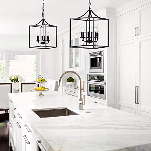 Wellmet Foyer Chandelier Lantern Pendant Light, 6 Lights Black Modern Farmhouse Square Chandelier, Hanging Ceiling Lighting Fixture For Hall, Stairway, Kitchen Island, Dining Living Room, 15.75”W #TOP3