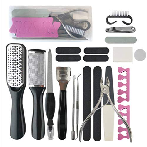 Aliyaduo Foot Care Tool Set 23 in 1,Pedicure Tools Kit Stainless Steel Foot Rasp,Cuticle Pusher,Clipper,Scraper,Dead Skin Remover, Nail Toenail Clean for Men Women (Black)