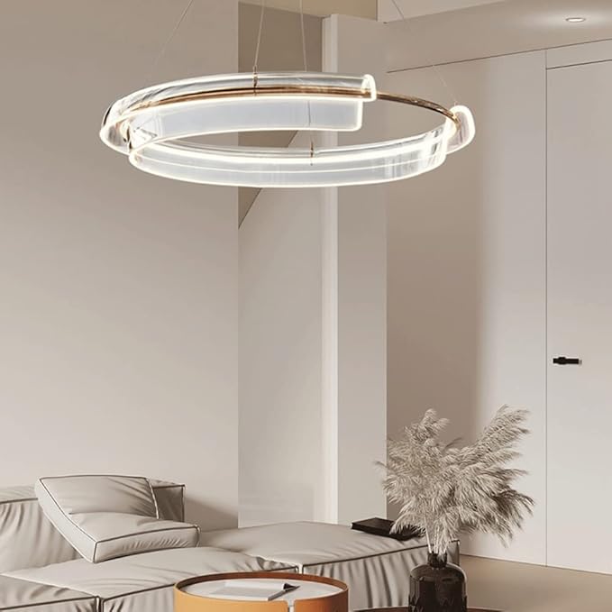 Mjsdjof 38W LED-hanglamp, bronzen kleur metalen ring hangende lampen met heldere acryl kap, moderne eetkamer hangende verlichtingsarmatuur, Scandinavische eenvoudige kroonluchter voor keukeneiland photo 2