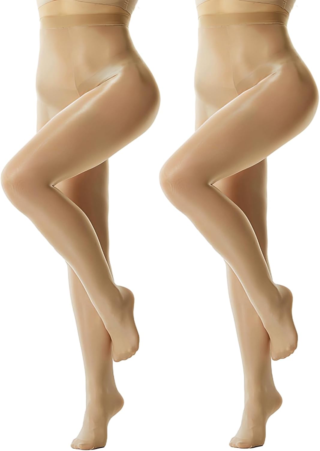 Buauty Women's Shiny Pantyhose 2 Pairs Shimmer Sheer Tights High Waist Oil Silk Stockings for Party Night Out Clubwear