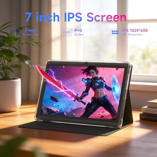 Image of YQSAVIOR 7 inch Tablet | Android 14 | Tablet with Protective Case | 8GB+32GB+2TB Expand | Eye-Friendly Screen | Dual Camera | 2.4G+5G WiFi | Widevine L1 | Educational | Games | Black