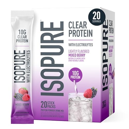Isopure Clear Protein Stick Pack, Mixed Berry, 20 Count (Pack of 1)