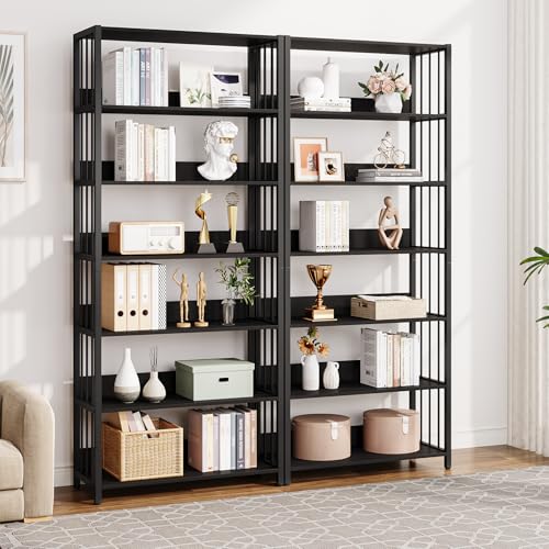 Tribesigns Estantería Etagere de 190 cm, estantería industrial alta de 6 niveles, organizador de almacenamiento con 6 estantes abiertos para sala de estar, dormitorio (1, negro)