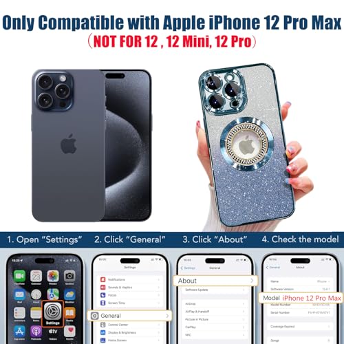 Image of Misscase for iPhone 12 Pro Max Magnetic Case Compatible with MagSafe,Full Protection Slim Shockproof Anti-Scratch Glitter Case with Camera Lens Protector Logo View Dust-Proof Net for Women Blue