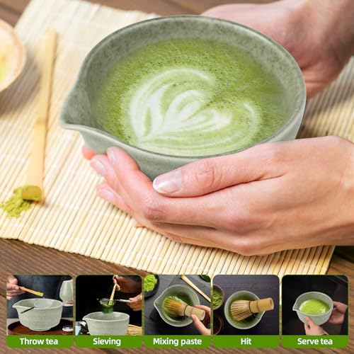 Matcha-Set - Matcha Besen Set - 4-teiliges Matcha-Tea-Set, Matcha-Besen, Matcha-Schale, Chasen und Matcha Löffel - Matcha Zubehör für die Teezeremonie - Geschenk in Grün für Zuhause und Büro