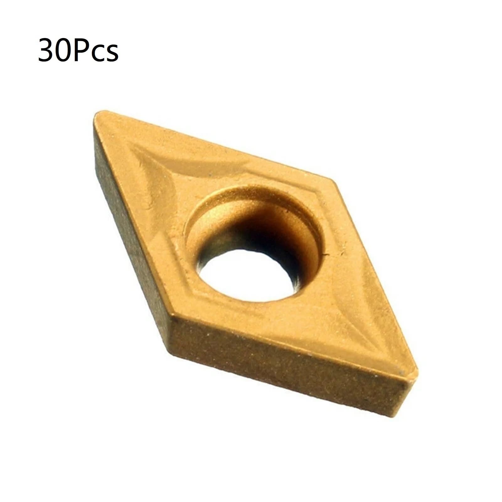 Lyunsi 30Pcs DCMT070204 YBC251 Blades Gold Carbide Inserts CNC Lathe Cutter for Lathe Turning Tool Boring Bar, Yellow