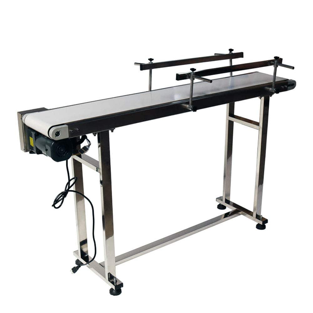 HayWHNKN 53x7.9inch White Conveyor Belt PVC Stainless Steel Motorized Conveyor Belt Ajustable Speed 110V 60W