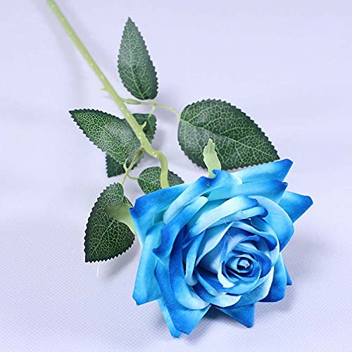 Bouquet di rose artificiali a stelo singolo, in finta seta, bouquet di fiori in velluto di flanella, decorazione per matrimonio (blu)