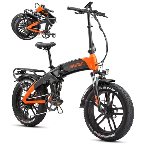 GLEWEL Bicicletta elettrica pieghevole per adulti con batteria rimovibile 48V 13Ah Mountain bike fuoristrada con sospensioni complete Pneumatici larghi 20 pollici Freni a disco idraulici 8 velocità