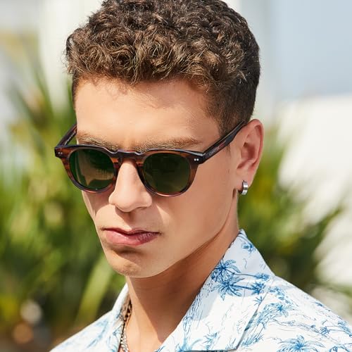 Image of CARFIA Retro Sunglasses for Men Polarized UV400 Protection, Cool Round Acetate Fashion Shades