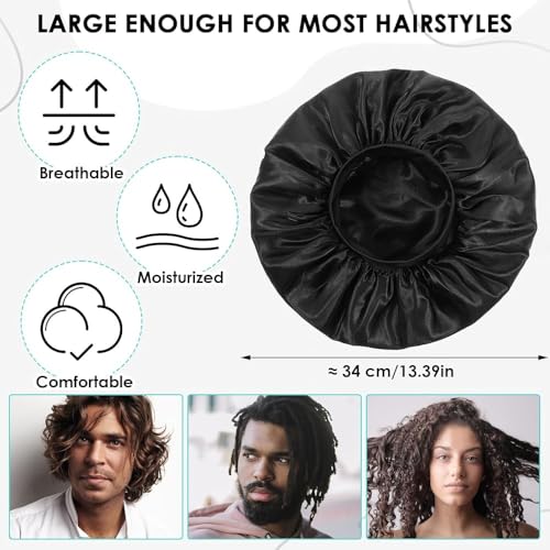 Image of Silk Bonnet for Hair, Adjustable Silk Hair Cap for Sleeping, Satin Bonnet for Curly Hair with Soft Wide Elastic Band, Satin Hair Bonnet For Men and Women(Black)