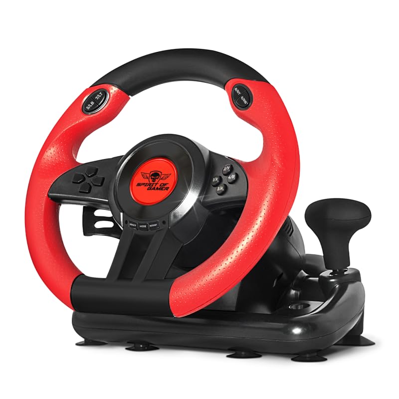 Race Wheel Pro Volante da corsa Gaming, 26 cm, rotazione 180°, 8 pulsanti programmabili, pedali e cambio compatibile con Windows 7-11