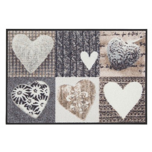 Salonloewe Fußmatte waschbar Alpenglück Herzen 75x120 cm Läufer Landhaus-Stil grau-beige...