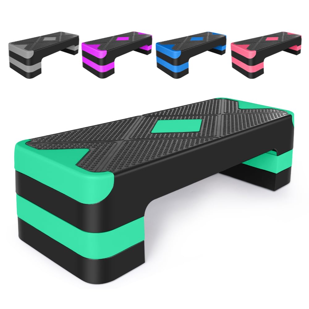 Stepper aerobowy, regulowana platforma fitness, step Board z regulacją wysokości, do treningu cardio, treningu w domu, treningu równowagi i ćwiczeń aerobowych (zielony)