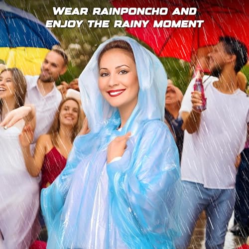 EcoNour Disposable Family Pack Rain Poncho - Adult | Transparent & Emergency Rain Ponchos | Lightweight Hooded Raincoat2