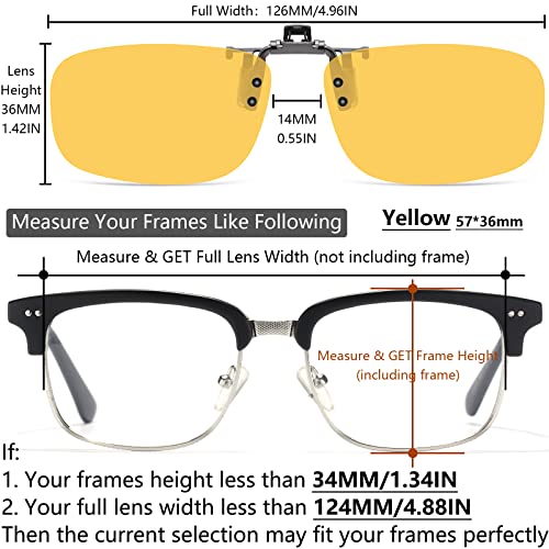Image of CAXMAN Clip on Sunglasses and Clip on Night Driving Glasses over Prescription Eyeglasses Flip up for Men Women Anti Glare HD Polarized for Night Vision Grey & Yellow Lens Small 57 * 36mm 2 Pack