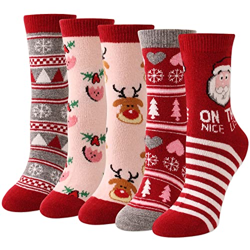 Image of IIG Cute Warm Wool Socks for Women Super Cozy Thick Crew Winter Socks Gifts, 5 Pairs