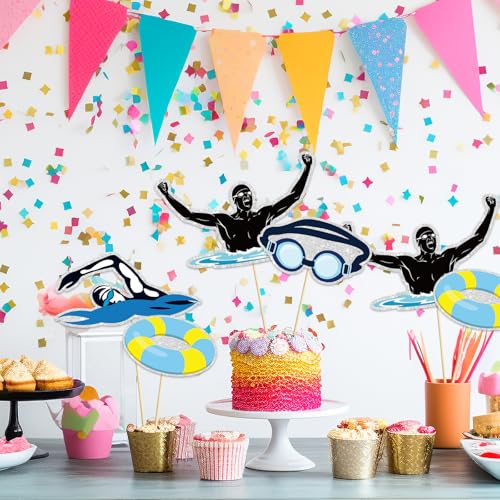 Image of Swimming Party Centerpieces Sticks,Swimming Theme Sports Theme Happy Birthday Table Toppers,Swim Team Party Decorations Supplies Photo Booth Props.Set of 16