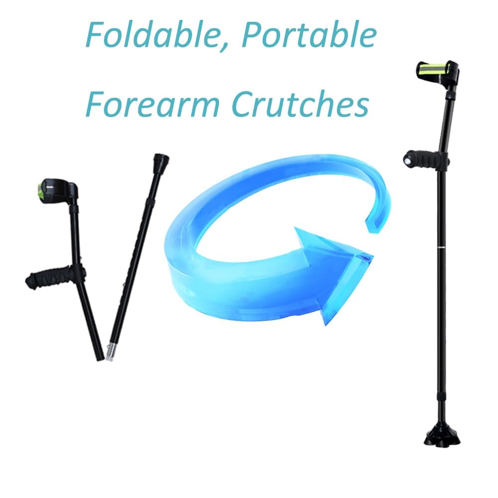 Plegable Antebrazo Muletas para Adultos, Regulables en Altura Extensible de Aluminio para Caminar y Andar