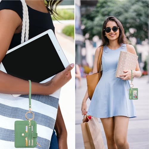 Image of COOLANS Silicone Bracelet Wristlet Wallet Credit Card Holder RFID ID Window Key Ring Tassel Slim Wallet Women Keychain Purse