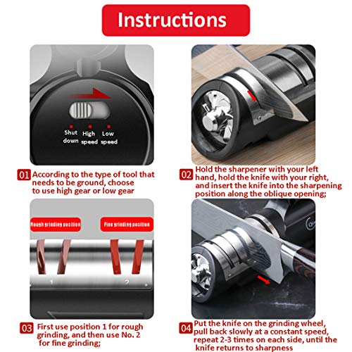 LTLWSH Elektrischer Messerschleifer, Profi-Messerschärfer, Grob- und Feinschliff, leise,Weiß – Bild 8