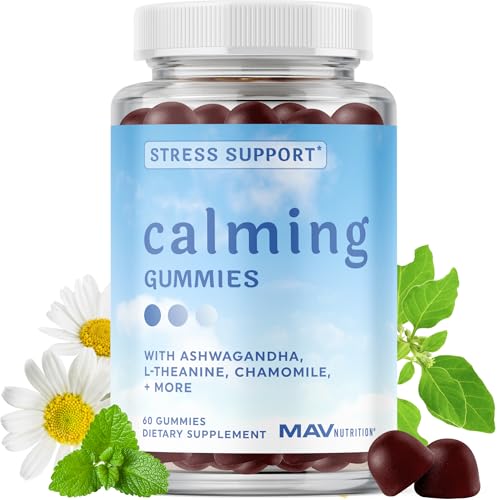 Calming Ashwagandha Gummies for Teens | Stress Relief Supplement with Theanine GABA Chamomile & Lemon Balm Calm Sleep Gummies | Natural Raspberry Flavor Non-GMO Third-Party Tested | 60 Ct