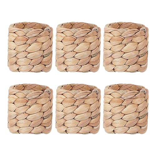 Hebillas de mimbre de yute rústico, 6 unidades, hechas a mano, para decoración de mesa, servilletero artificial