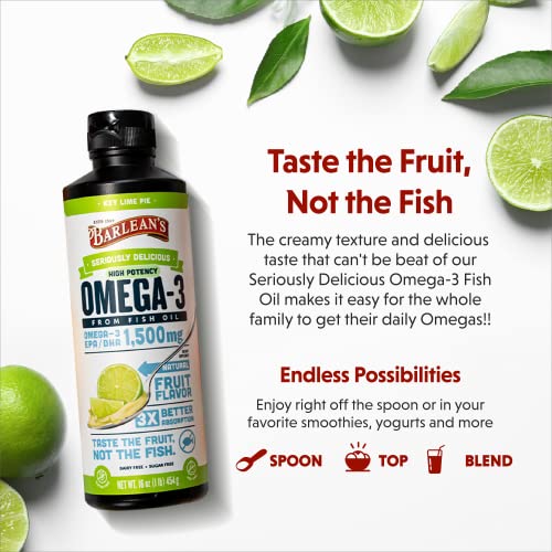 image for Barlean's Key Lime Pie High Potency Omega 3 Fish Oil Liquid Supplement