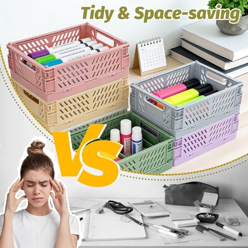 Faltbare Box 6er Pack Klappbarer Aufbewahrungskorb Kleiner Stapelbarer Aufbewahrungsbehälter Mehrfarbiger Kunststoffkorb für Zuhause Klassenzimmer und Büro