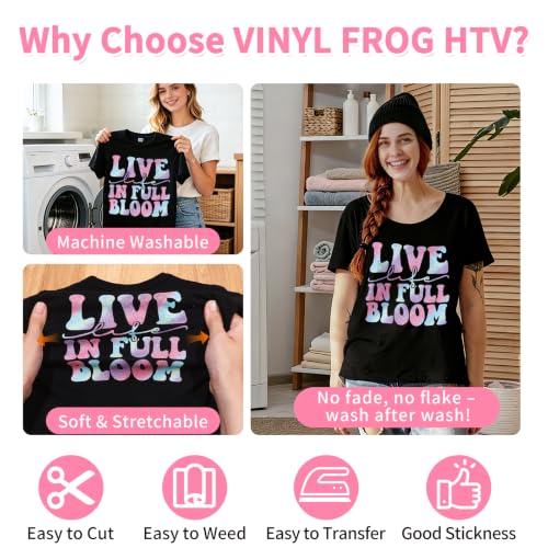 Image of VINYL FROG Rainbow Glitter HTV Vinyl Roll 10'' x 8ft Gradual Rainbow Glitter Iron on Vinyl for All Cutting Machine Sparkly Heat Transfer Vinyl for T-Shirts & DIY Craft Gifts