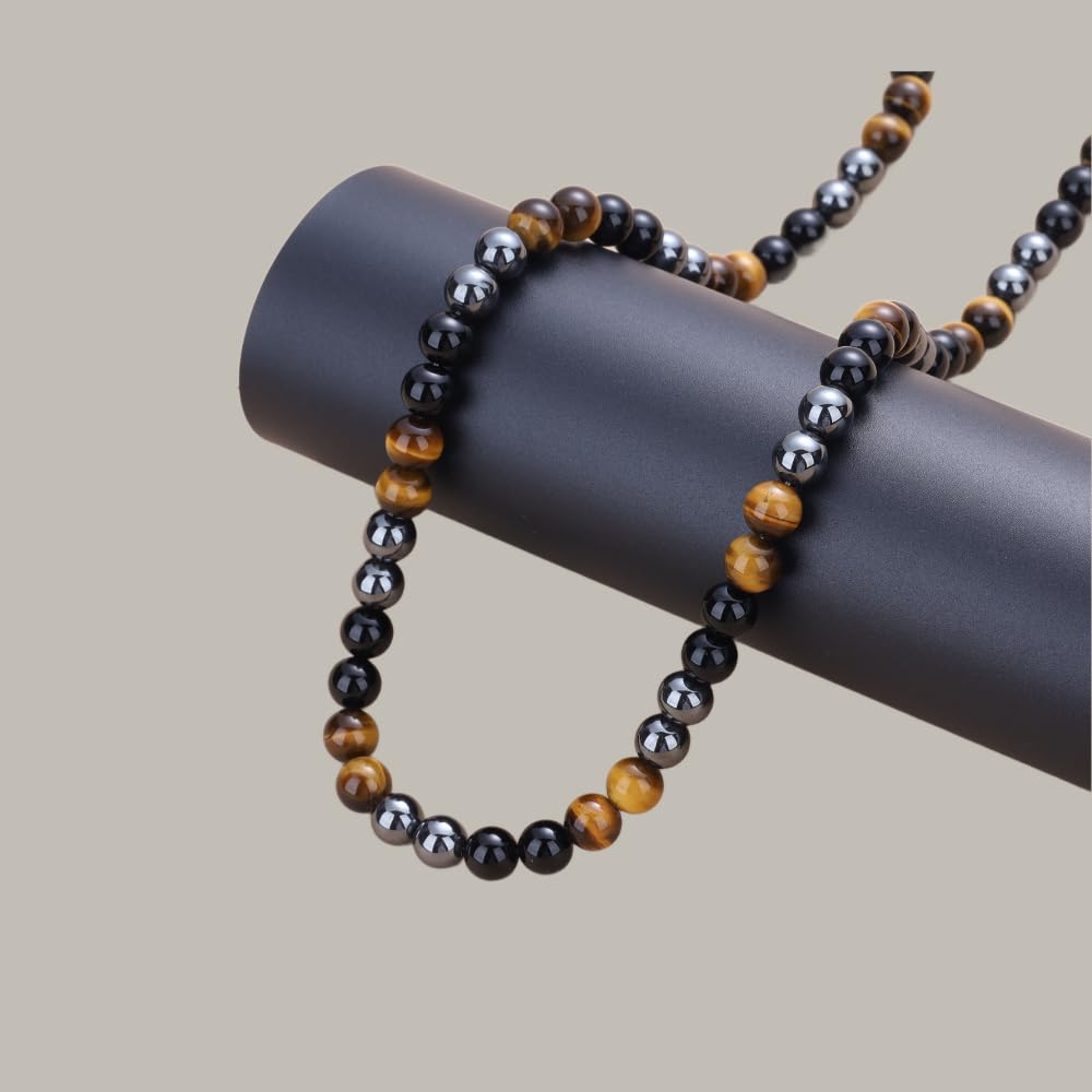 GAVU Collier Triple Protection Homme, Collier Hématite/Œil de Tigre/Obsidienne