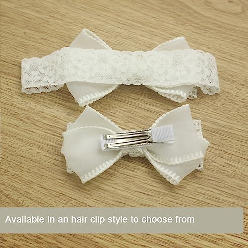 Nihao Baby Off White Lace Baptism Headband Christening Hair Accessories (0-6 months,B-Off White Lace Bow)3