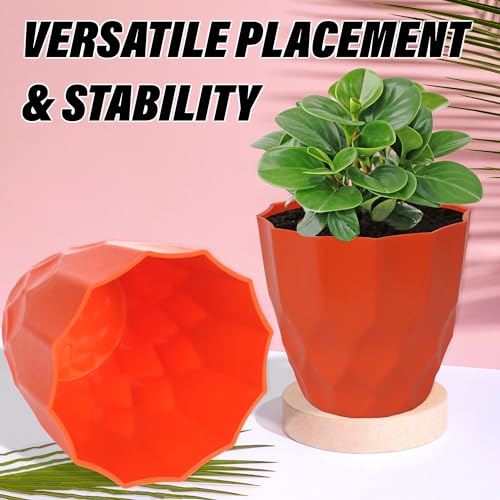 Image of Kuber Industries Flower Pot | Flower Planter Pots for Indoor | Flower Pots for Outdoor | Pot for Garden & Balcony Flowering | Flower Plants Pot | Barfi Flower Pot | 6 Inch | Pack of 2 | Orange