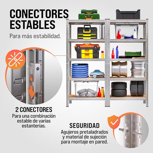 Miniatura 6 de Deuba Set 2 Estanterias Metálicas 5 Niveles Almacenamiento 170x75x30cm Carga Máxima De 350kg Metal Galvanizado