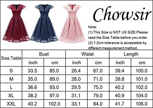 Chowsir Vestidos femininos de renda midi elegantes com decote em V para festa de casamento e convida