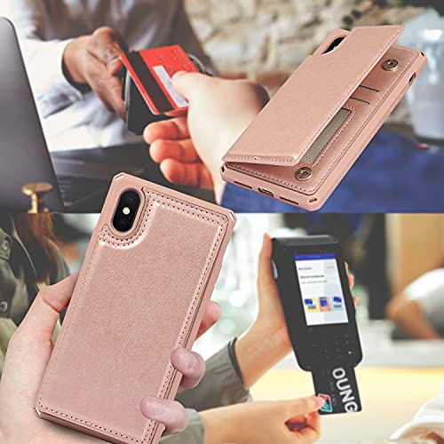 Icovercase Iphone Xs Max Phone Case With Card Holder For Women, Iphone Xs Max Case Wallet With Wrist Strap [Rfid Blocking] Embossed Leather Wallet Case For Iphone Xs Max 6.5" (Macaron Rose Gold) #TOP6