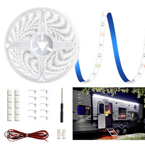 Yiswhis RV Awning Light,12V 20FT Camper Awning Lighting,Waterproof LED Strip,Exterior Underglow Lighting for RV Motorhome Travel Trailer Food Truck Outdoor Party (White, 20FT)
