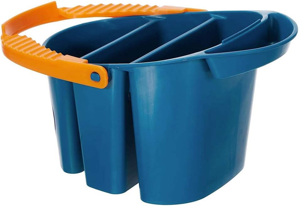 Mijello Art Organizer Water Bucket with Wiping Pad, 3 Compartments, 2 Liters, Blue with Orange Handle (92-WP4021)