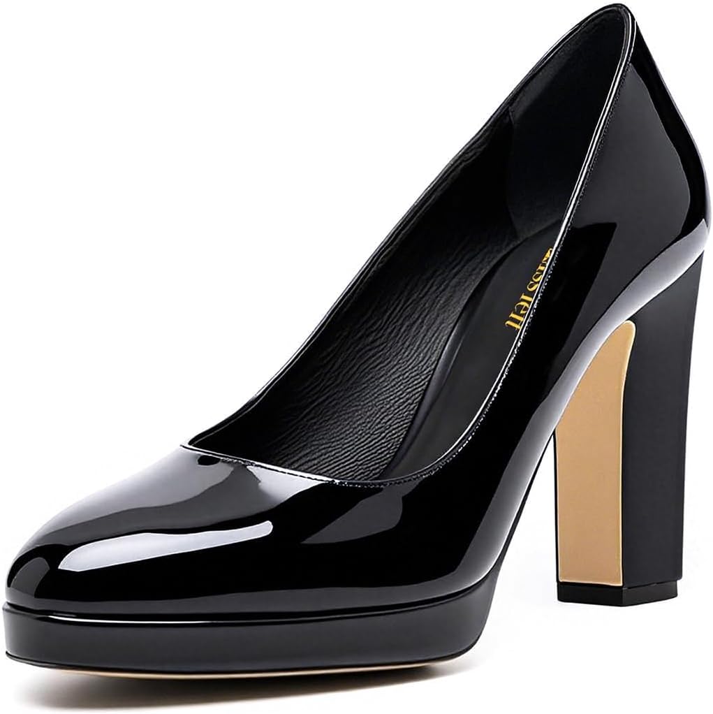 miss left Women Platform Closed Almond Toe Pumps Classic Slip On Block Chunky High Heels Versatile Formal Business Party Shoes Size 4-16 US