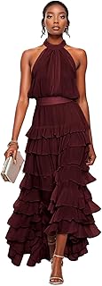 Chiffon Halter Long Bridesmaid Dresses for Women 2025 A Line Tiered Tea Length Wedding Guest Dress LB139