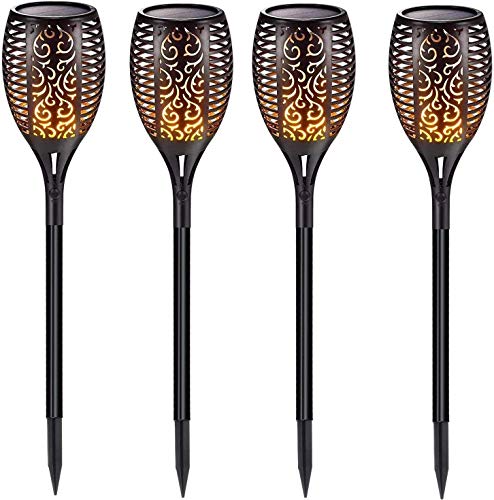 Icoco 4 x Solar-Weg-Fackeln, 96 LED-Solar-Taschenlampen, tanzende Flammenbeleuchtung, wasserdichte Lichter für Festivals, Hochzeit, Party, Weihnachten, Atmosphäre, Dekoration