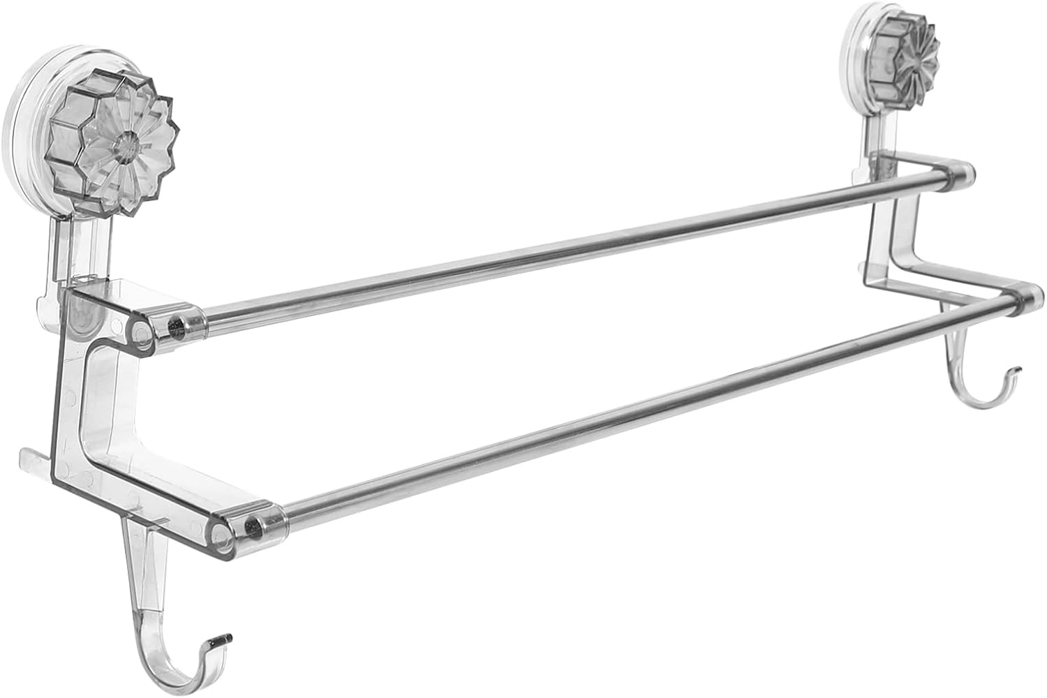 Wall Mounted Towel Rack with Double Poles and Hooks Multifunctional Suction Cup Holder for Bathroom Kitchen and Balcony Easy to Install Long Grey Color Suitable
