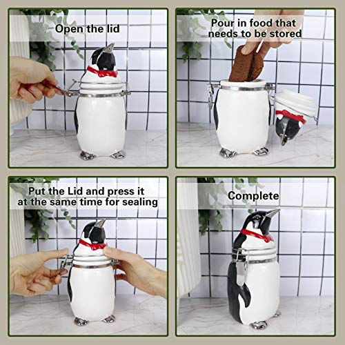 Madeco Penguin Cookies Jar With Airtight Lid-Ceramic Cute Cookie Candy Snacks Container, Decorative Kitchen Bulk Food Storage Jar For Dry Food, Jelly Beans Canister, Biscuits, And Baked Treats #TOP5