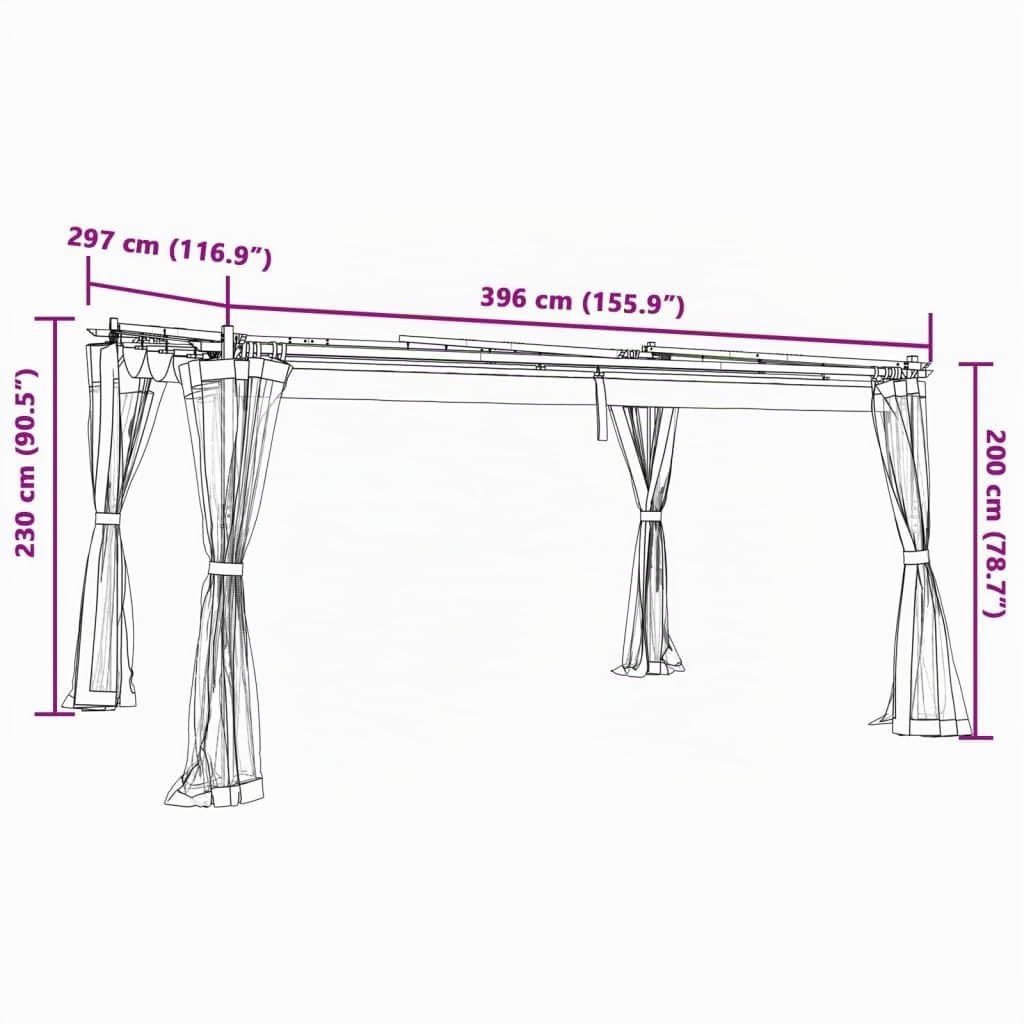 vidaXL Gazebo con Pareti in Rete Tortora 4x3 m in Acciaio